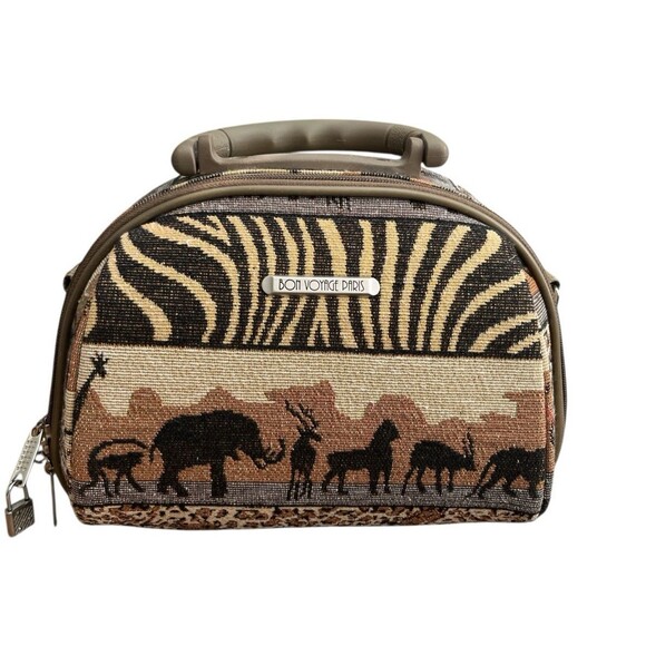 Bon Voyage Paris Travel Cosmetics Bag Animal Print Safari Tapestry - Picture 2 of 9